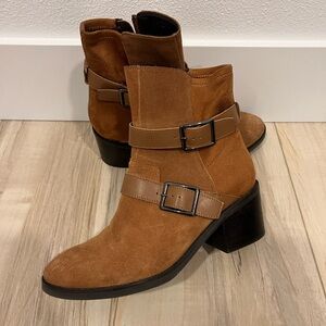 Donald J. Pliner Tan Suede Ankle Boots with Buckle